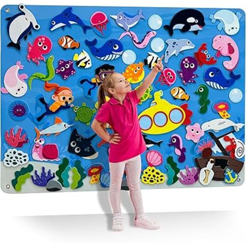 QUOKKA Ocean Felt Board for Toddlers - 70 PCS Double-Thick Story Set with Large 41x30 Inch Durable Felt Wall Activity Board - Ideal for Storytelling Indoor Toddler Activities and Classroom