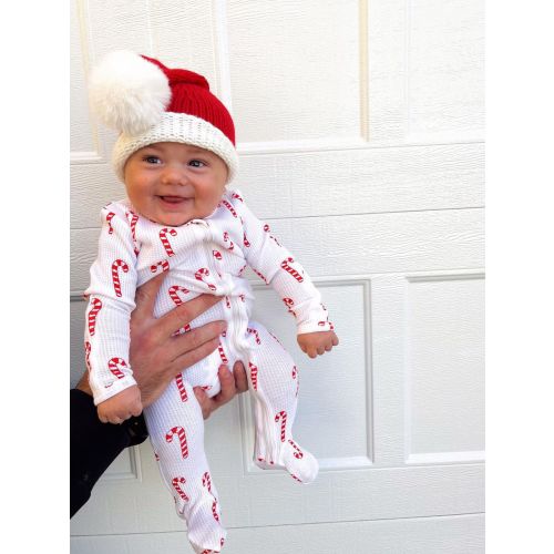 Organic Waffle Basic Zip Footie, Candy Cane