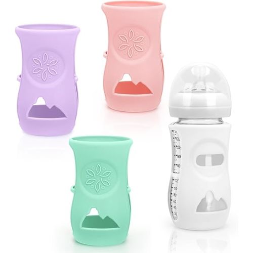 4 Pack Silicone Sleeves for Avent Natural Glass Baby Bottles, Anti Breakage Baby Bottle Holder, Compatible with Philips Avent Glass Natural Baby Bottle 8 oz, BPA Free