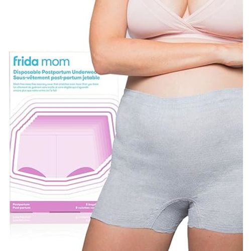 Frida Mom Postpartum Disposable Underwear, Microfiber Boyshort Cut Underwear - Size Regular (8ct) Grey