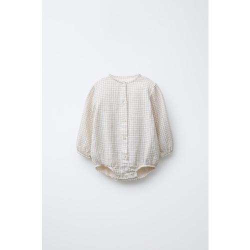 CHECK COTTON GAUZE BODYSUIT - Ecru | ZARA United States