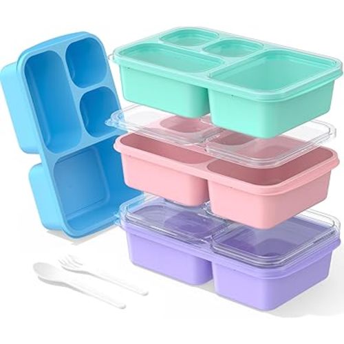 Bento Lunch Box - 4 Pack, Snack Box Containers Meal Prep Container Microwave Safe, Lunch Box of 4-Compartment, Bento Box Adult Lunch Box, Dishwasher Safety (PP(B/P/G/P))