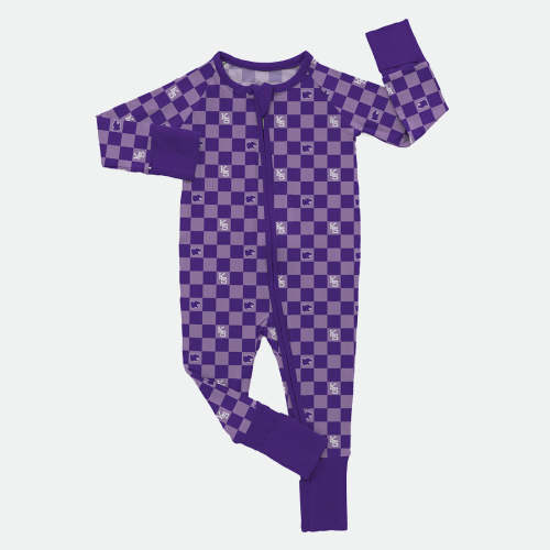 Checkered Wildcat - Bamboo Zippy Romper – Kansas City Keiki