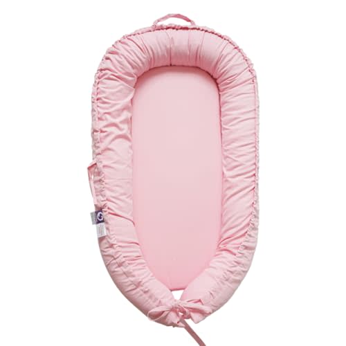 CooCooBaby Infant Lounger, Baby Nest Cover for Baby Girls & Boys, Newborn Essentials for Baby 0-12 Months, 100% Cotton Breathable, Portable Travel Bed (Misty Rose)