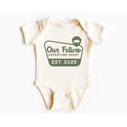 Our Future Adventure Buddy, Infant Bodysuit | Customized Established Year | National Park, Camping Pregnancy Announcement | Baby Shower Gift