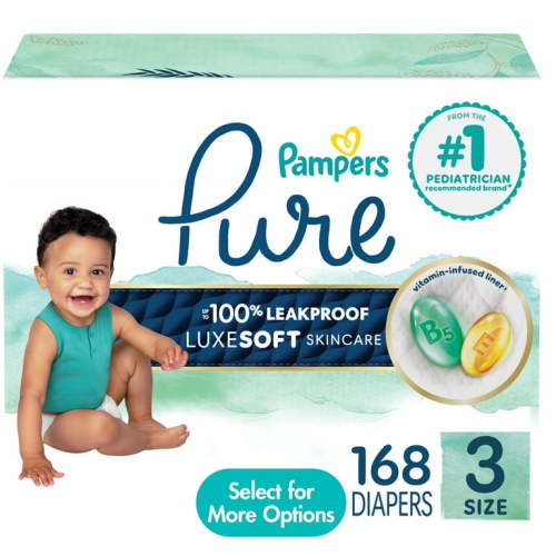 Pampers Pure Baby Diapers Size 3, 168 Count (Select for More Options)