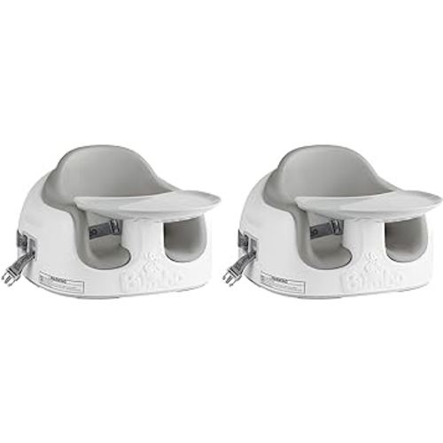 Bumbo Baby Toddler Adjustable 3 in 1 Multi Seat High Chair & Booster Seat with Removable Tray and Buckle Strap for Toddlers 1 to 3, Cool Gray (2 Pack)