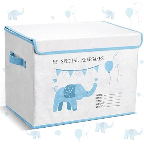LemonRoad 16x12x12inch Baby Memories Keepsake Box Baby Shower Elephant First Keepsake Box New Parent Newborn Baptismal Birthday Gift for Mementos Travel Loved Ones Treasured Keepsakes(Blue)