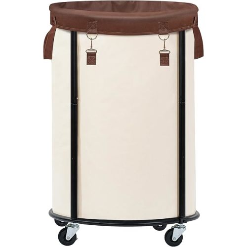 STORAGE MANIAC Laundry Basket with Wheels 110L Rolling Laundry Hamper, Round Laundry Cart with Metal Frame and Removable Bag, Clothes Hamper for Bedroom, Bathroom, Dorm Room, Laundry Room, Beige