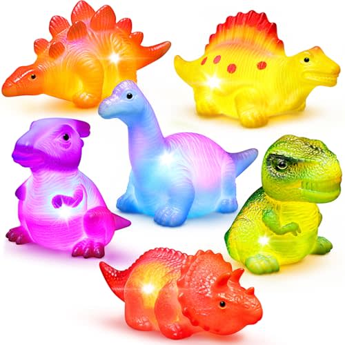 6 Packs Light-Up Floating Dinosaur Bath Toys,LED Glow Bathtub Toy for Kid | Color Changing No-Hole Water Toys for Boys Girls, Birthday Christmas Easter, Water Table Shower Pool Beach Toy for Children