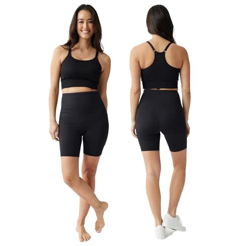 Ingrid & Isabel Postpartum Bike Shorts - Compression Shorts for Women - Tummy Control Biker Shorts for Postpartum Support