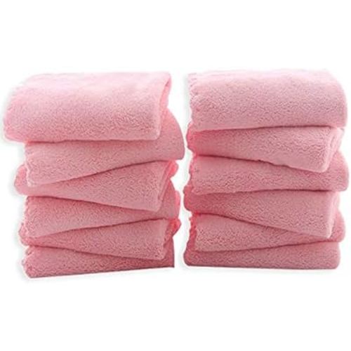 12 Pack Premium Washcloths Set - Quick Drying - Soft Microfiber Coral Velvet Highly Absorbent Wash Clothes -Multipurpose Use as Bath Fitness, Spa, Facial, Fingertip Towel (Pink)