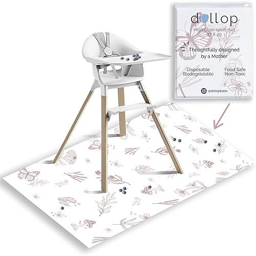 Food Catcher Splat Mat for Underneath Highchair | Premium Durable Material | Biodegradable | Disposable (30 Count)| Compatible with All Highchairs | Baby Food Mess Catcher- (Rose Wildflower)