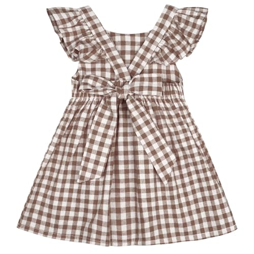 AGQT Baby Girls Plaid Dress Flutter Sleeve Gingham Spring Summer Dresses Size 6M-8T