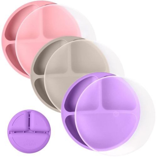 WeeSprout Silicone Plates with Lids for Babies & Toddlers, 3-Pack