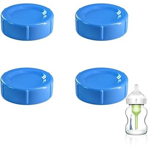 4pcs Wide Bottle Caps Compatible for Wide-Neck Natural Flow Dr Brown Bottles,BPA Free Travel and Storage Baby Bottle Lids Replacement Parts with Sealing Gasket for Baby Bottles Accessory (Blue)