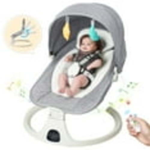 SACVON Baby Swing for Infants, Baby Rocker with 5 Point Harness, Bluetooth Support, 8 Preset Lullabies, 3 Speed Natural, with Remote Control and 2 Hanging Toys, Light Gray