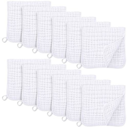 Muslin Burp Cloths for Baby 100% Cotton Burping Cloths for Boys Girls Large 20''X10'' Extra Soft and Absorbent 12 Pack - White