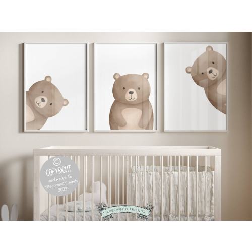 Peeking Bear Nursery Print, Peekaboo Bear Nursery Decor, Neutral Nursery Decor, Baby Bear Nursery Wall Art, Woodland Nursery Digital Prints
