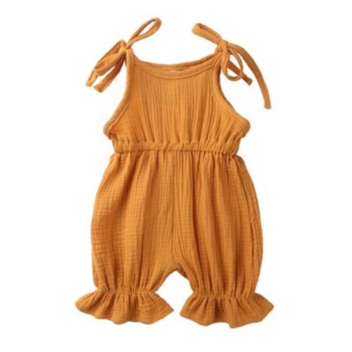 JGTDBPO Baby Girl Clothes Newborn Infant Romper Summer Fashion Cute Solid Color Cotton Linen Flounces Lace Up Jumpsuit