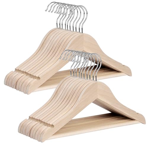 StorageWorks Baby Hangers 20 Pack, Lotus Wood Clothes Organizer for Toddler, Kids Wooden Hanger with Pant Bar for Closet, Natural Lotus Wood Color