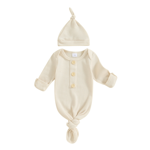 Taoocy Newborn Baby Boys Girls Knotted Gown with Hat Unisex Infant Nightgown Sleepwear Pajamas