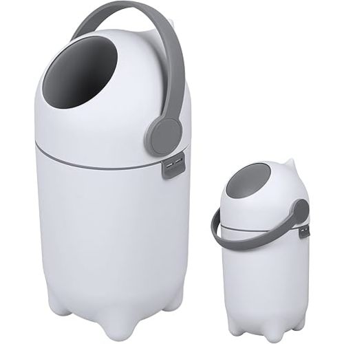 Diaper Pail with Airtight Lid, 4 Gallon Odor Control Diaper Bin for Baby Nursery, 15L Portable Trash Can Holds Up to 16 Diapers, One-Hand Operation, Easy Clean Garbage Bin for Bedroom Bathroom, White