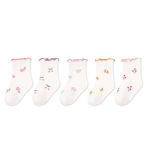 Povozer 5PC Baby Girls Toddlers Grips Socks Kids Non Slip Crew Cotton Gift Socks(E,XS)