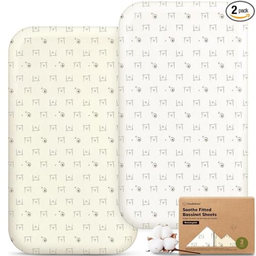2-Pack Organic Bassinet Sheets for Boys, Girls - 100% Cotton Rectangle Baby Bassinet Mattress Sheets Compatible with Baby Delight Dreamer Bedside Sleeper 32"x21", Soft & Breathable (Bumble Bear)