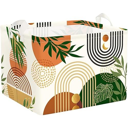 Clastyle Boho Geometric Storage Basket Baby Laundry Hamper Leaf Kid Gift Toy Box Collapsible Clothes Organizer Nursery Bin for Bedroom, Arched Door, 40 * 30 * 30 cm