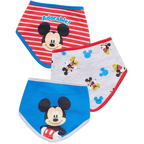 Disney Baby Unisex Mickey Mouse Bandana Bib 3-Pack - Mickey Mouse Baby Bibs (Blue/Red/Grey, 0-12M)