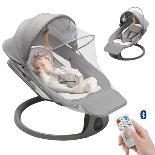 Arcwares Baby Swing, Intelligent Induction Baby Swings for Infants, Bluetooth Music&Remote Control, Five-Point Seat Belt & 5 Speed Settings, USB & Adapter - Gray
