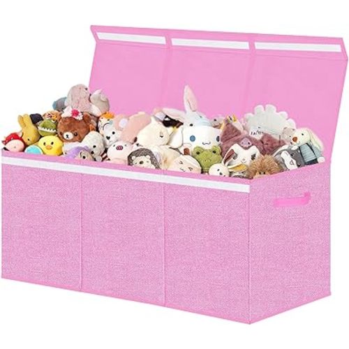 Extra Large Toy Box Chest for Girls, Collapsible Kids Toy Storage Organizer Boxes Bins Baskets, Storage for Livingroom,Playroom,Closet 35.8"x12.6"x16"(Pink)