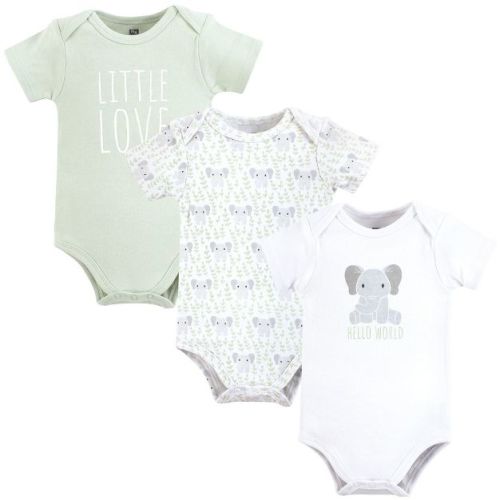Hudson Baby Cotton Bodysuits, Hello World Elephant, 0-3 Months