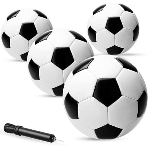 PlayBolt Black & White Soccer Balls - Sizes 2, 3, 4, 5 for Kids, Toddlers & Adults - Pack of 1 or 4 with Pump