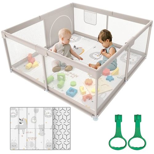 New ZEEBABA Baby Playpen with Mat, 47x47inch Playpen