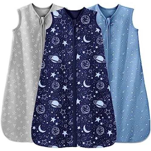 Unnivoll Baby Sleep Sack 6-12 Months 3 Pack 100% Cotton Lightweight 0.5 TOG Wearable Blanket Baby Sleep Bag with 2-Way Zipper for Newborn Infant Blue