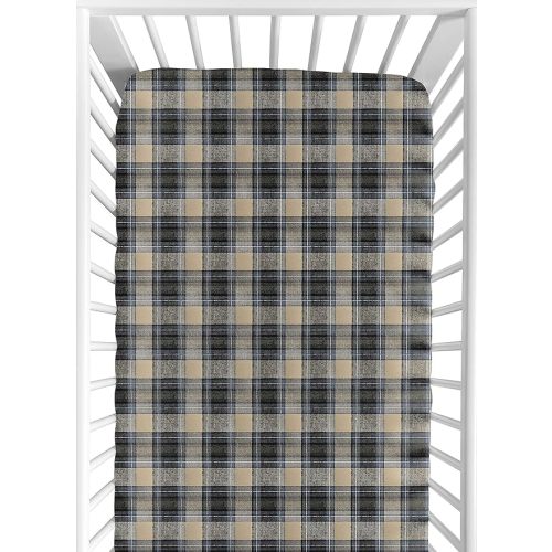 Sweet Jojo Designs Fitted Baby Crib Sheets (Woodland Plaid) for Boys, Infant Nursery, Toddler Room - Standard Size (Blue and Tan Tartan, Checkered, Flannel, Checked for The Rustic Patch Collection)