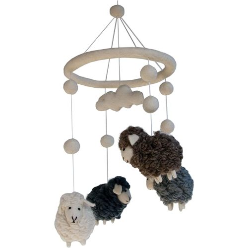 Sheeps Baby Mobile for Crib, Baby Nursery Hanging Sheeps Room Decor for Boys and Girls, Nordic Decor for Nursery | Handmade Felt Wool