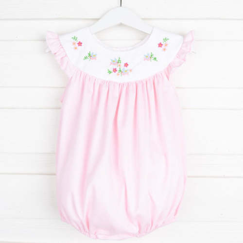 Yoke Neck Embroidered Bird Bubble Pink Pique