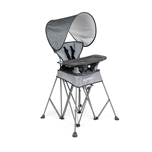Baby Delight Go with Me Uplift Deluxe Portable High Chair, Elephant Grey | Indoor & Outdoor, Removable Sun Canopy, Removable 5-Point Harness & Tray, Cup Holder, Travel Bag Included