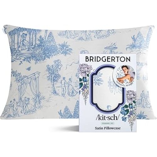 Bridgerton x Kitsch Satin Pillowcase W/Zipper - Size 19x26, Garden Toile