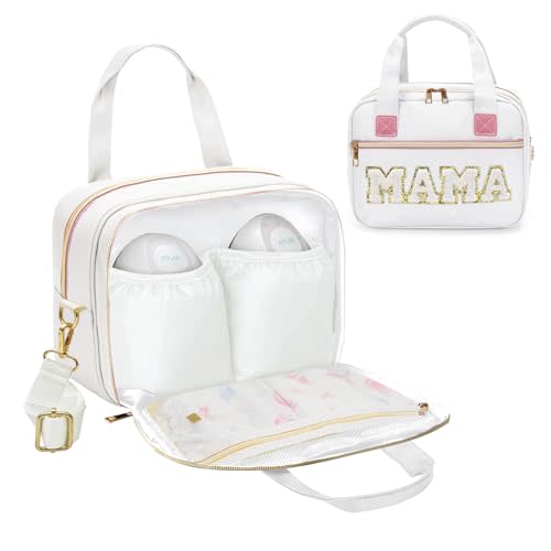 rain bunny Wearable Breast Pump Bag with Cooler and Ice Pack Compatible with Elvie Pumps and Medela Pump in Style, Pumps Cooler Bag with Shoulder Strap, Work, Travel and Family Use (White)
