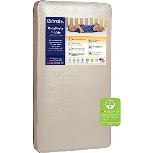 Kolcraft BabyPedic Premium Medical-Grade Waterproof Baby Crib Mattress & Toddler Bed Mattress, Airy Comfort, 80 Steel Coils, GREENGUARD Air Quality Certified, Made in USA, 52"x28"