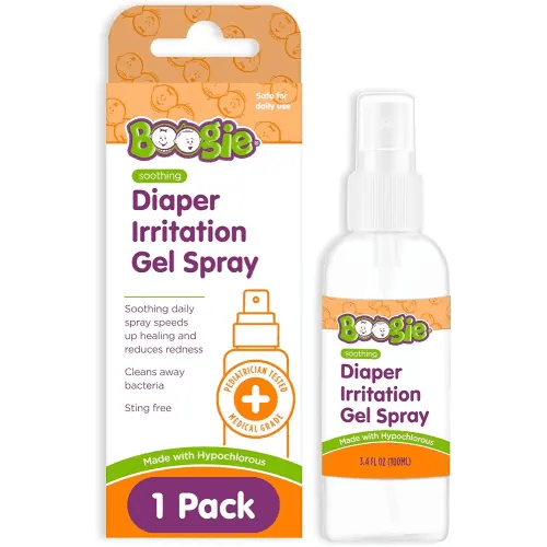 Boogie Hypochlorous Acid Diaper Irritation Gel Spray, Baby Essentials for Diaper Rash, Soothing Cleansing Spray, 3.4oz