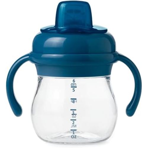 OXO Tot Transitions Soft Spout Sippy Cup with Removable Handles, Navy, 6 Ounce
