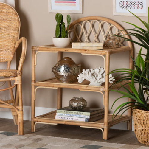 Bayou Breeze Redell Modern Bohemian Rattan 3-Tier Display Shelf | Wayfair