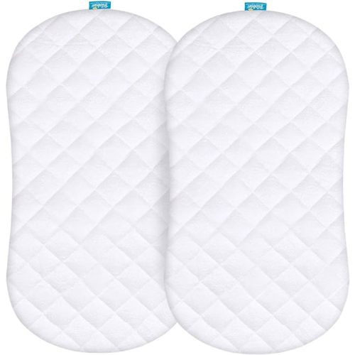 Bassinet Mattress Pad Cover Compatible with Halo BassiNest Swivel Sleeper, 2 Pack, Waterproof Quilted Ultra Soft Viscose Made from Bamboo Terry Surface, Breathable and Easy Care - Oval - for Halo BassiNest Swivel Sleeper