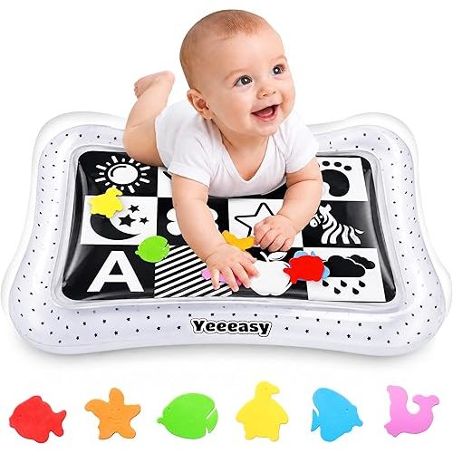 Yeeeasy Tummy Time Water Mat丨Inflatable Tummy Time Water Play Mat for Babies, Infants and Toddlers 3 to 24 Months Promote Development Toys Baby Toys Essentials and Gifts, Black and White