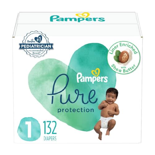 Pampers Pure Protection Diapers - Size 1, 132 Count, Hypoallergenic Premium Disposable Baby Diapers
